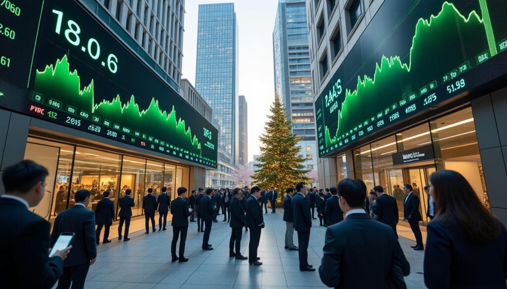 la bourse de tokyo en légère progression alors que noël approche, reflétant un optimisme prudent des investisseurs sur le marché nippon.